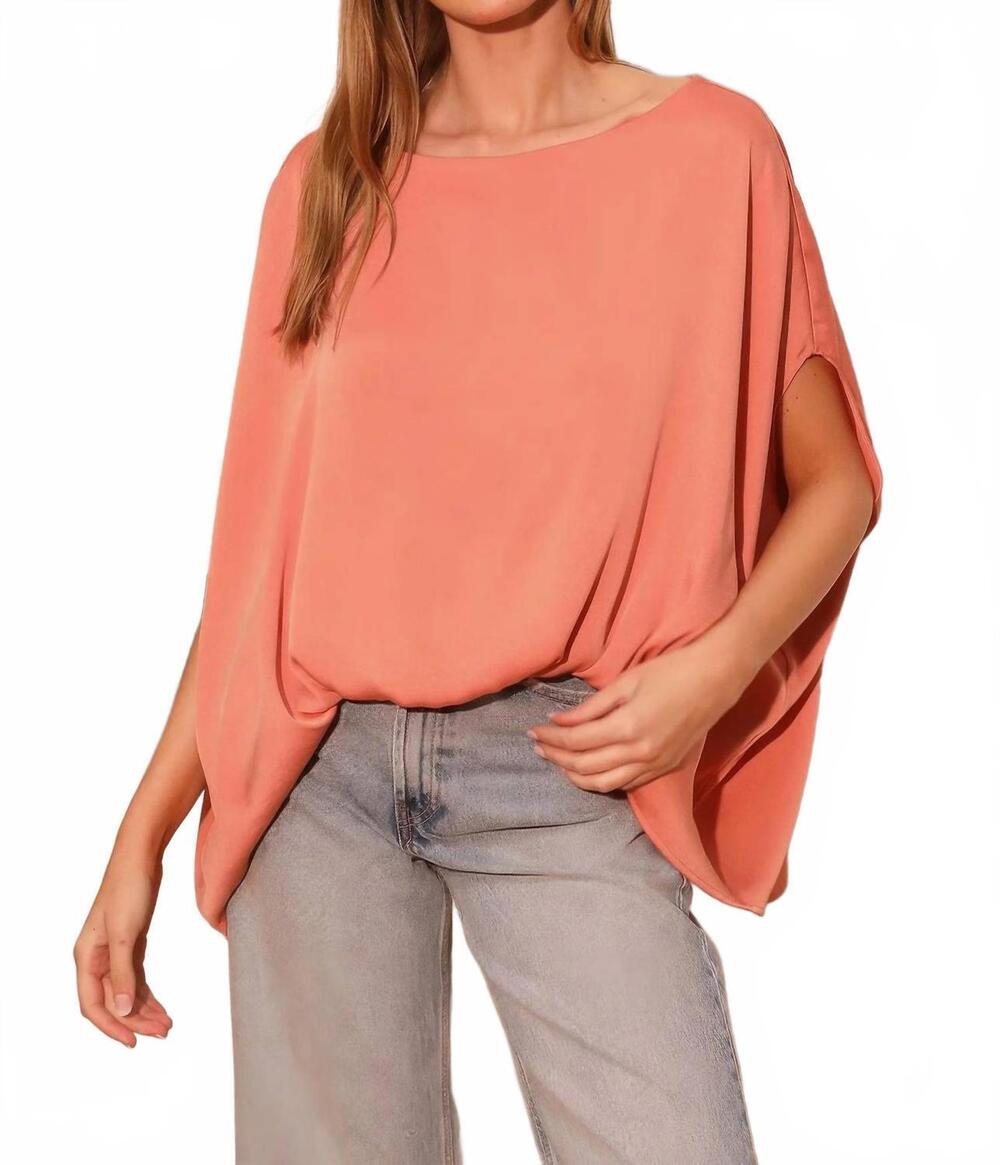 NEW TYCHE washed poly silk boat neck caftan top in coral